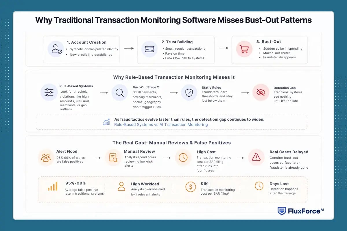 Why Traditional Transaction Monitoring Software Misses Bust-Out Patterns
