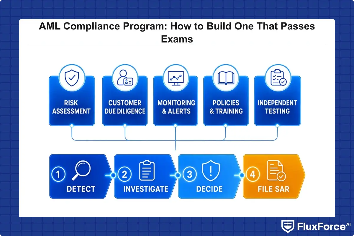 5 pillars of a BSA AML compliance checklist with the SAR filing timeline overlay