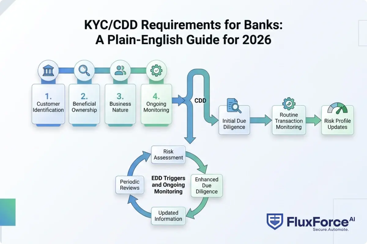 Flowchart showing the four CDD pillars connecting to the standard CDD path versus the EDD triggers and ongoing monitoring loop