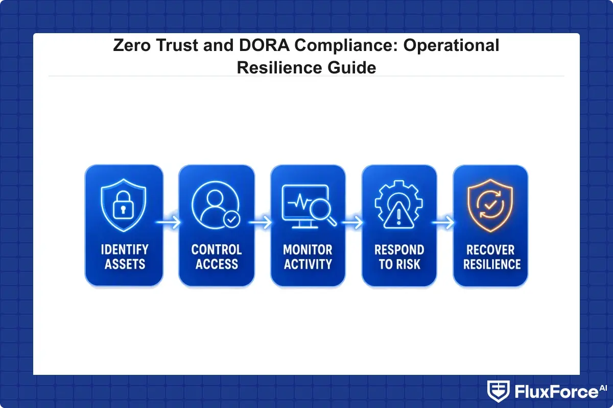 Zero trust architecture flow mapped to DORA's five pillars of ICT risk management